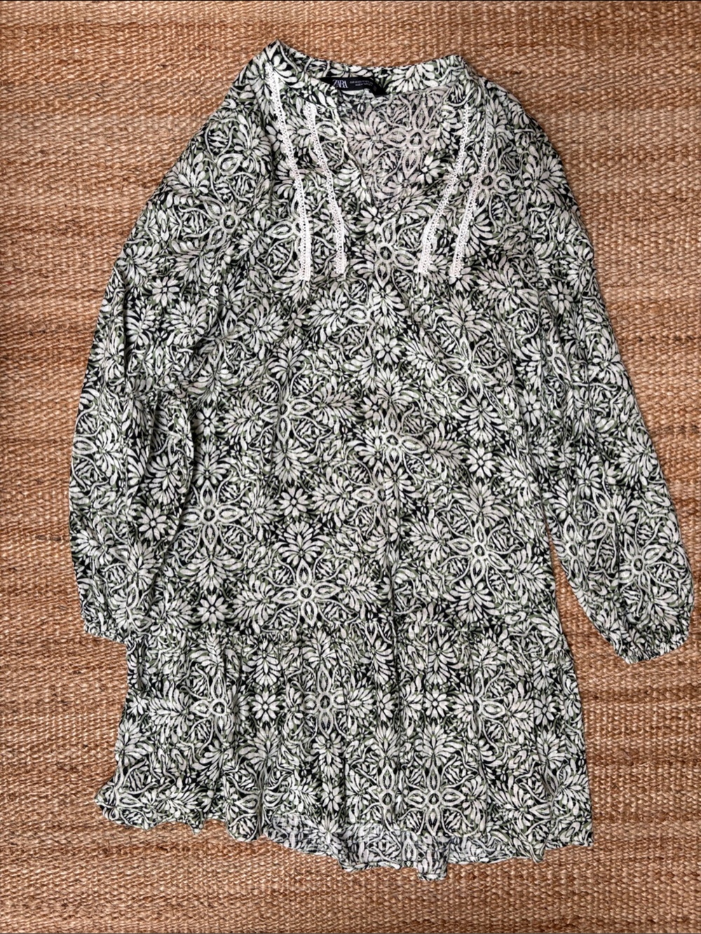 Zara Black & White Floral Peasant Dress